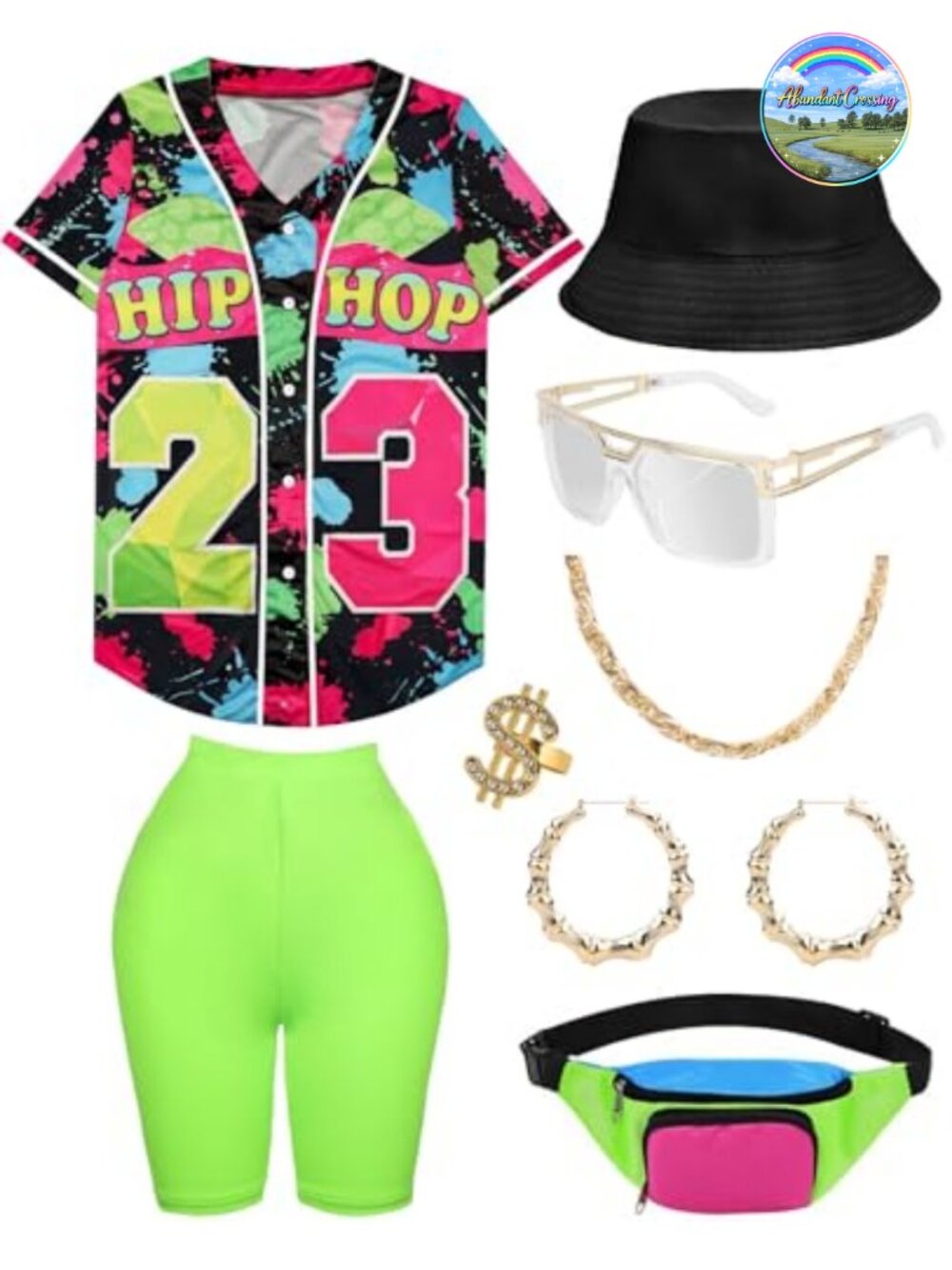 WILDPARTY 8-Piece 80s 90s Retro Party Costume Set Baseball Jersey Shorts Fanny